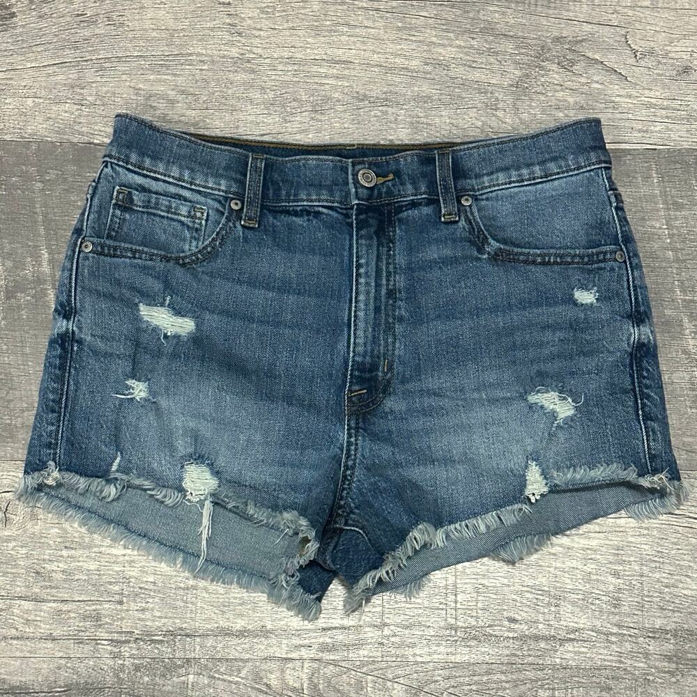 Eunina Lulu Super High Rise Cut Off Short Womens M W30 Blue Distressed Denim